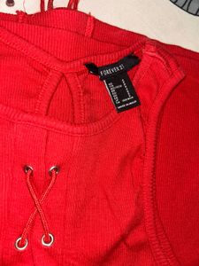 Red Lace-Up Sleeveless Dress