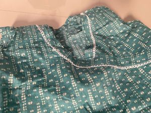 Beautiful Teal short Kurti with White Print