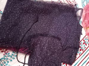 Purple Net Saree With Blouse