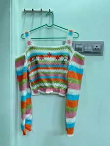 Crochet Cold Shoulder Striped Top