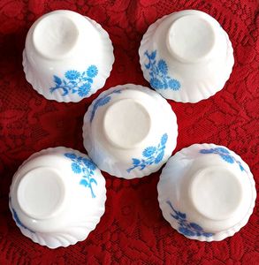 Set of 5 White Bowls with Blue Floral Design