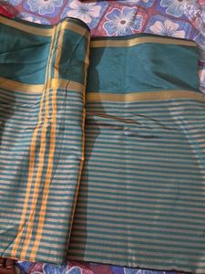Green &amp; Gold Checked Saree