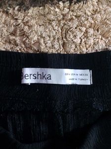 bershka linen Flowy Black Wide-Leg Pants
