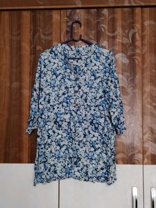 Blue Floral Print Tunic Top