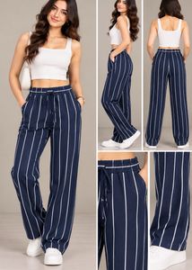 Zara Navy Striped Wide Leg Pants