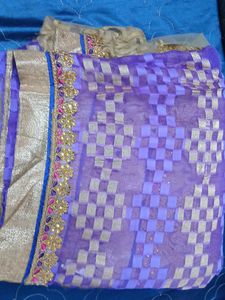 Purple Checked Pattern Saree
