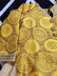 Girls' Yellow &amp; Beige Ethnic Dress