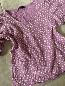 Purple Floral Puff Sleeve crop Top korean style