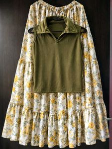 Olive Green Sleeveless Top &amp; Floral Tiered skirt