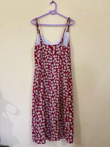 Red Floral Midi Slip Dress