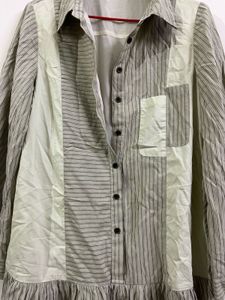 Striped Shirt Dress with Ruffle Hem