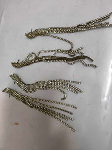 Rhinestone Tassel Earrings 2 Pairs Long