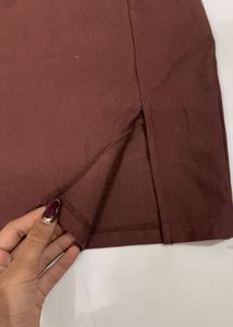 Brown Mini Skirt with Slit