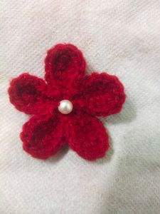 Handmade 20 Red Crochet Flowers with Pearls