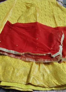 Silk Yellow Long Skirt With Dupatta