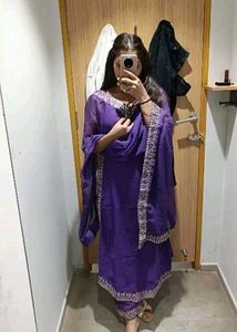 Purple Embroidered Kurta Set with Dupatta
