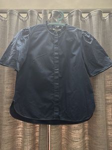 H&M Elegant Navy Blue Puff Sleeve Top
