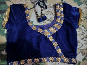 Blue Velvet Embellished Top