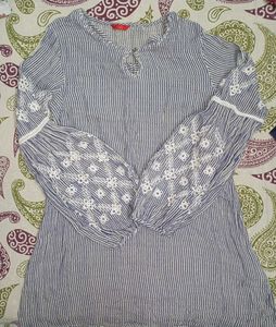 Striped Tunic with Embroidered Sleeves