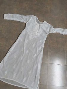 White Chikankari Kurta with Mirror Work nd wit