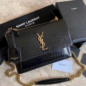 Saint Laurent Black Croc Embossed Bag