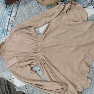 Chic Beige tie up Shirt Dress