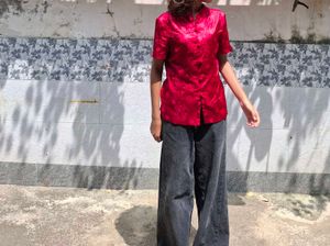 Elegant Red Silk Mandarin Collar Kurta