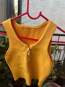 Yellow Ribbed Crop Top