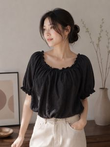 Black Bardot Neck Puff Sleeve Top