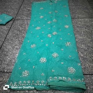 Beautiful Teal Embellished Saree