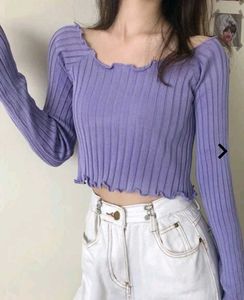 Lavender Ribbed Lettuce Trim Top