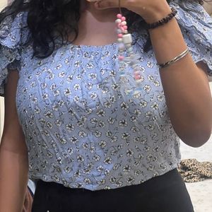 Blue Floral Top With frills
