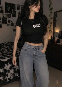 Cute Black Crop Top "DIVA!"