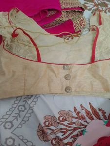 rani colour saree with Golden Border