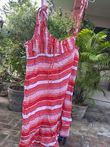 Boho Red &amp; White Striped Spaghetti Strap Top