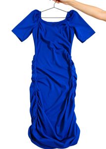 Royal Blue Ruched Midi Dress
