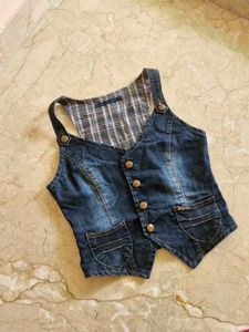 Denim Vest with Plaid Lining
