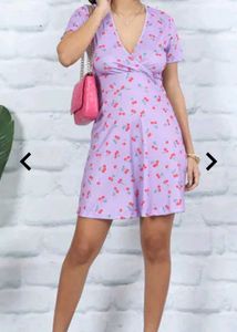Cute Cherry Print Purple Dress Free delivery
