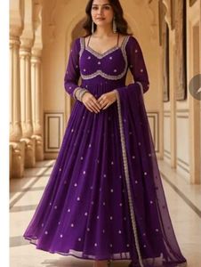 Elegant Purple Embroidered Gown