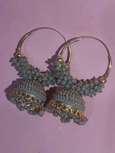 Beautiful Grey Beaded Jhumka Earrings