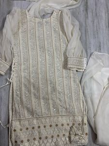 v neck embroidered sequinned kurti set