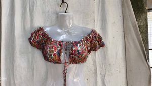 53209. Boho Floral Off-Shoulder Crop Top