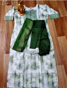 Green & White Printed Kurta Set