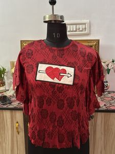 Red Heart Print Top