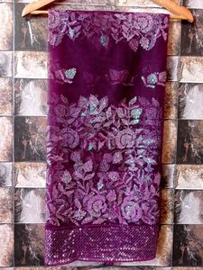 Elegant Purple Sequin Embellished Fabric