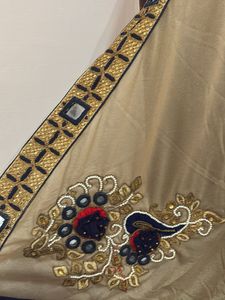 Elegant Gold Navy Blue Saree with Set pallu