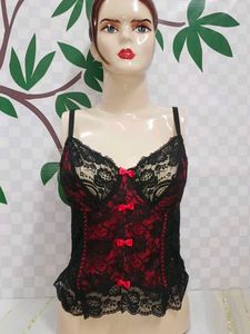 (400)Seductive Red & Black Lace Camisole
