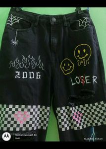 y2k customised printed jeans black charcoal grunge