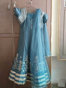 Grey Anarkali Kurta Set with Dupatta