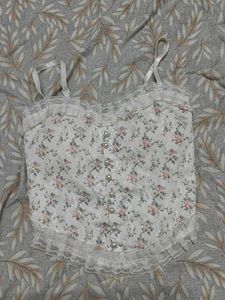 Floral Lace Trim Corset Top